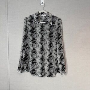 CAbi Snakeskin Python Print Long Sleeve Semi Sheer  Blouse 988 Womens Size Small